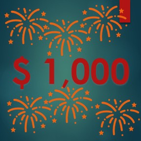 $1000 with fireworks bursting around it